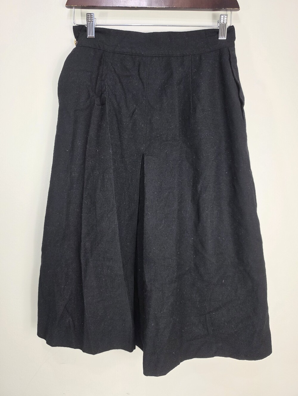 Vintage Elio Soranti Black Women's Midi A-Line 100% Wool  Skirt